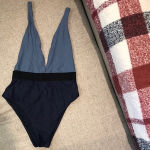 Aerie plunge color block one piece